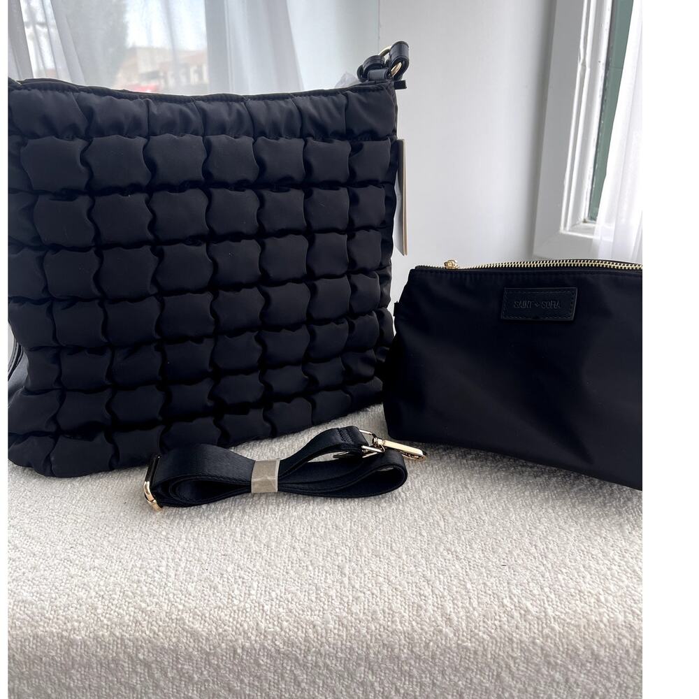 Saint + Sofia Darcey Puff Tote Bag Black Quilted NWT Strap Pouch Dust Bag
